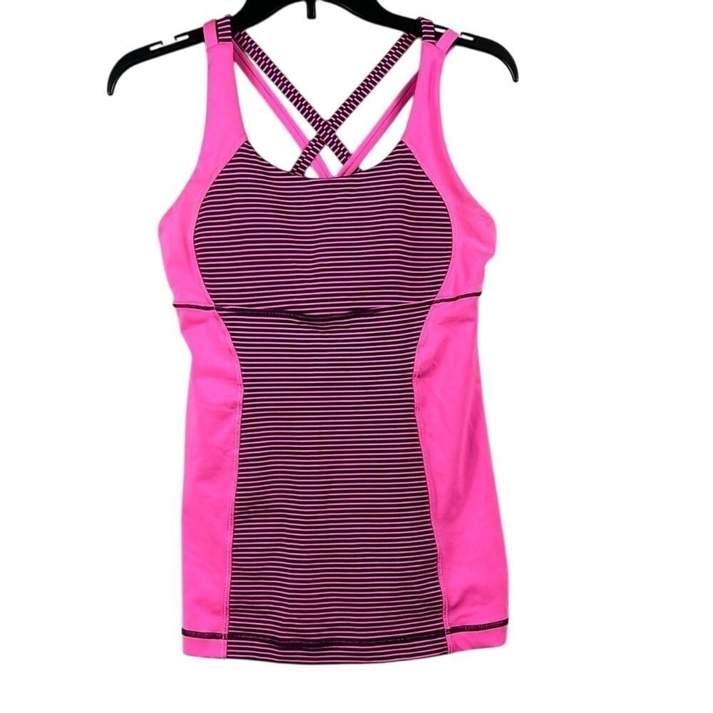 Lululemon Womens Energy Criss Cross Athletic Tank Sleeveless Pink Black Size 8
